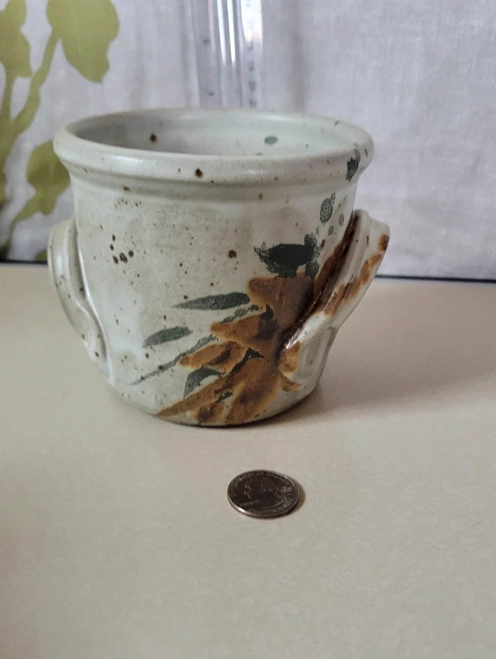 Ceramic Planter Pot in Cream with Brown  Accents((DW)